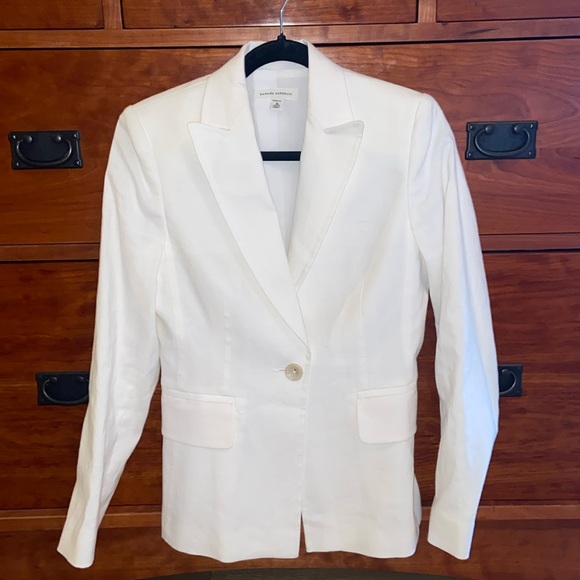 LINEN Blend Banana Republic Blazer Suit Jacket Sport Coat Stretch Cream White 4 - Picture 4 of 16